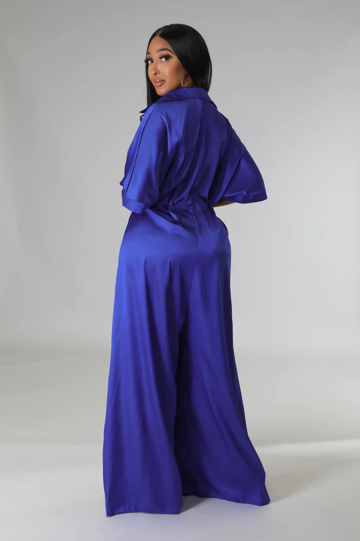 Wonderlust Satin Jumpsuit Blue - Ali’s Couture 