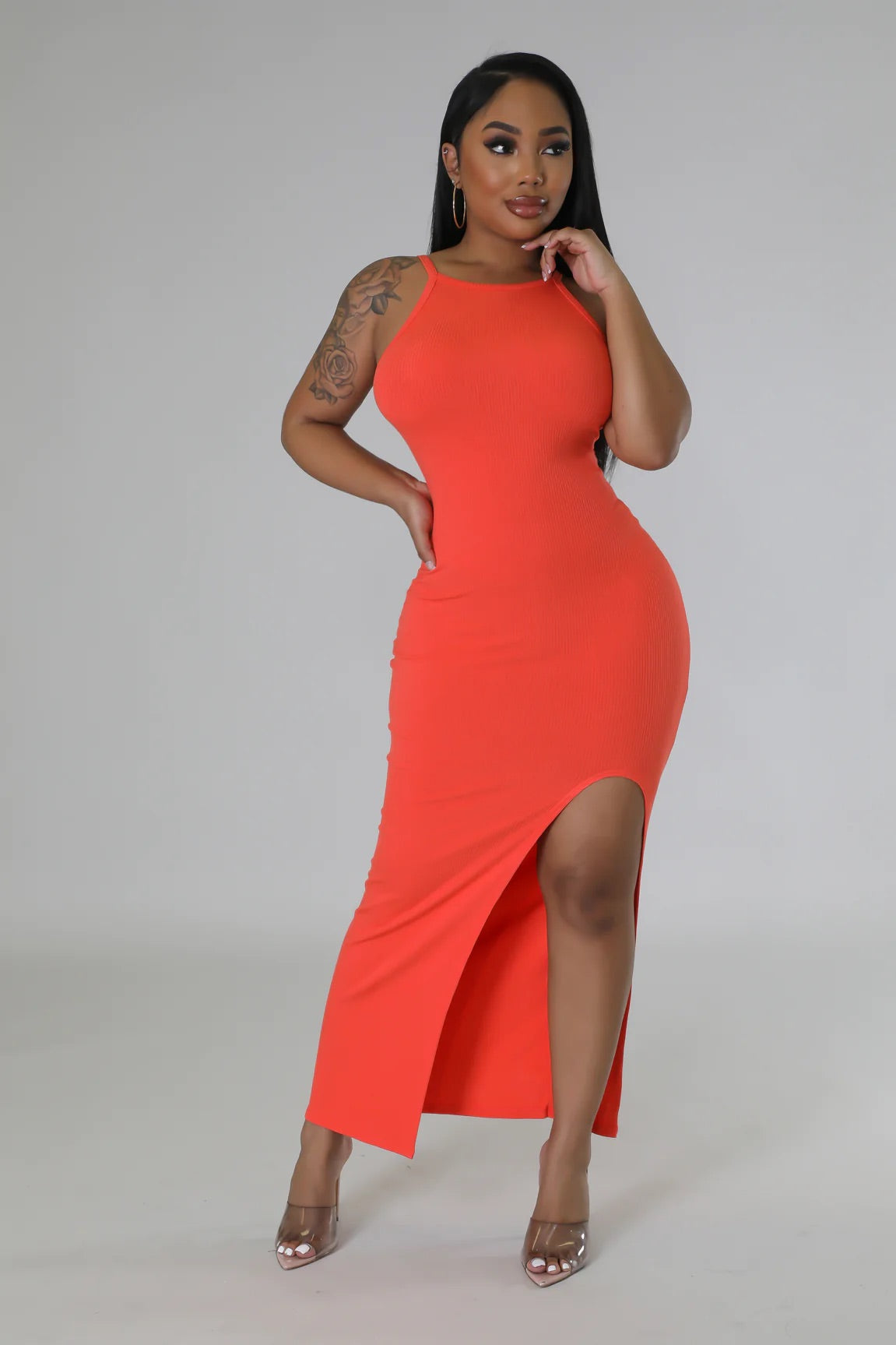 Simple Summer Ribbed Midi Dress Coral - Ali’s Couture 