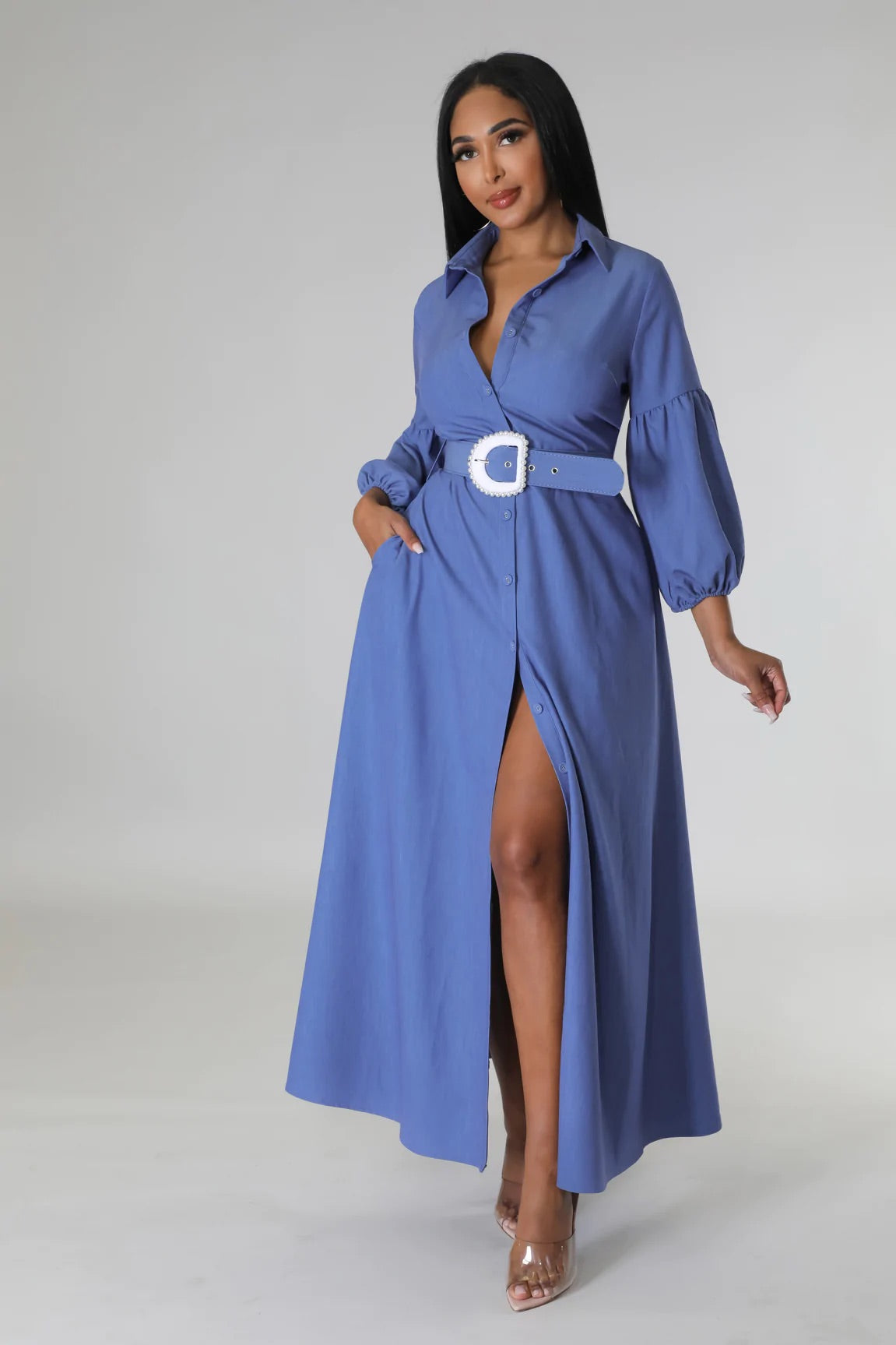 Kaylum Midi Dress Denim Blue - Ali’s Couture 