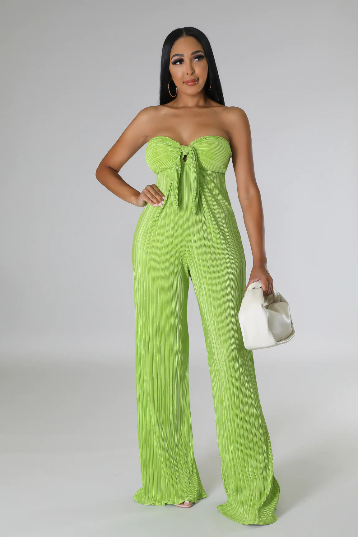 Blake Strapless Plisse Jumpsuit Lime - Ali’s Couture 