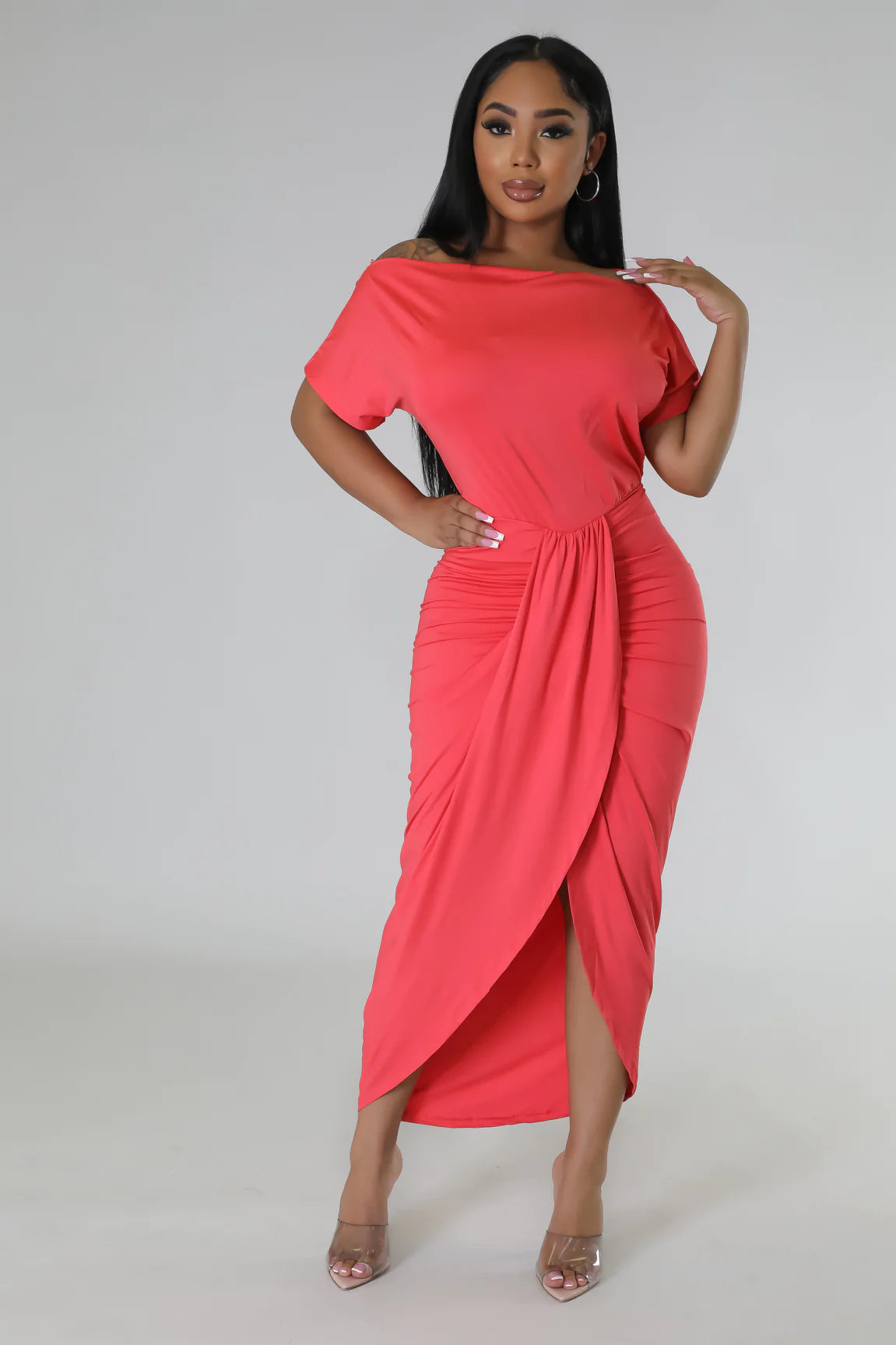 Roxette Draped Midi Dress Rose - Ali’s Couture 