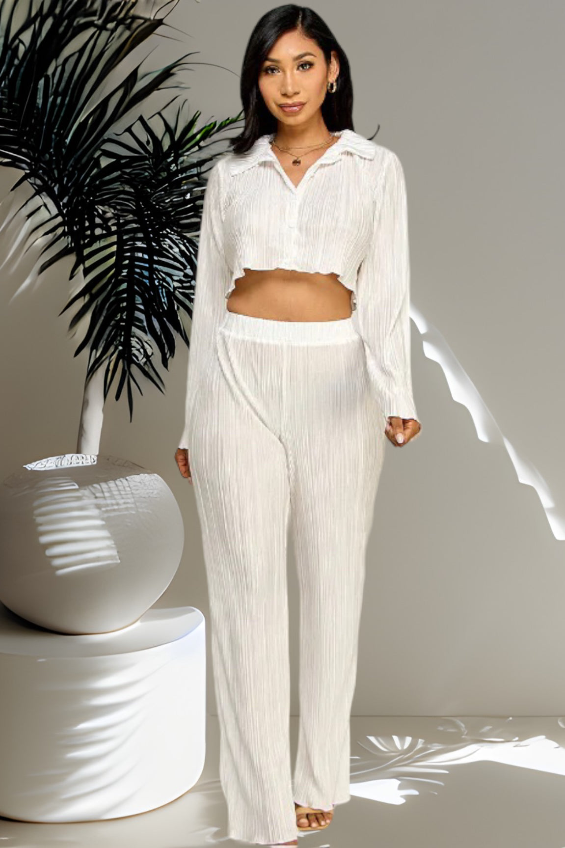 Kiyara Plisee Pant Set Off White - Ali’s Couture 