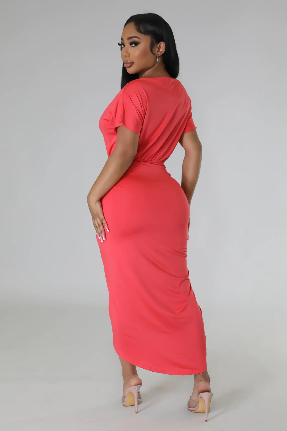 Roxette Draped Midi Dress Rose - Ali’s Couture 