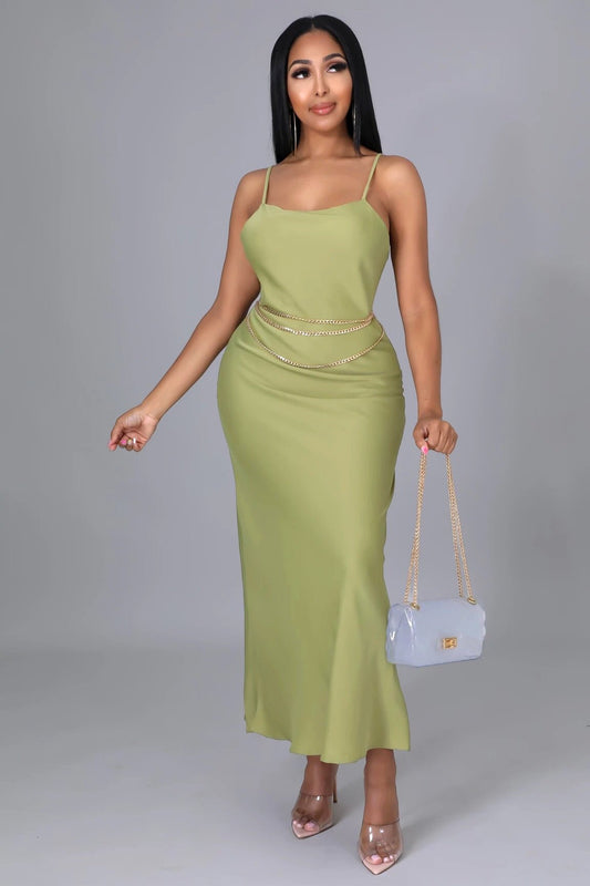 Adelia Slip Midi Dress Chartreuse - Ali’s Couture 