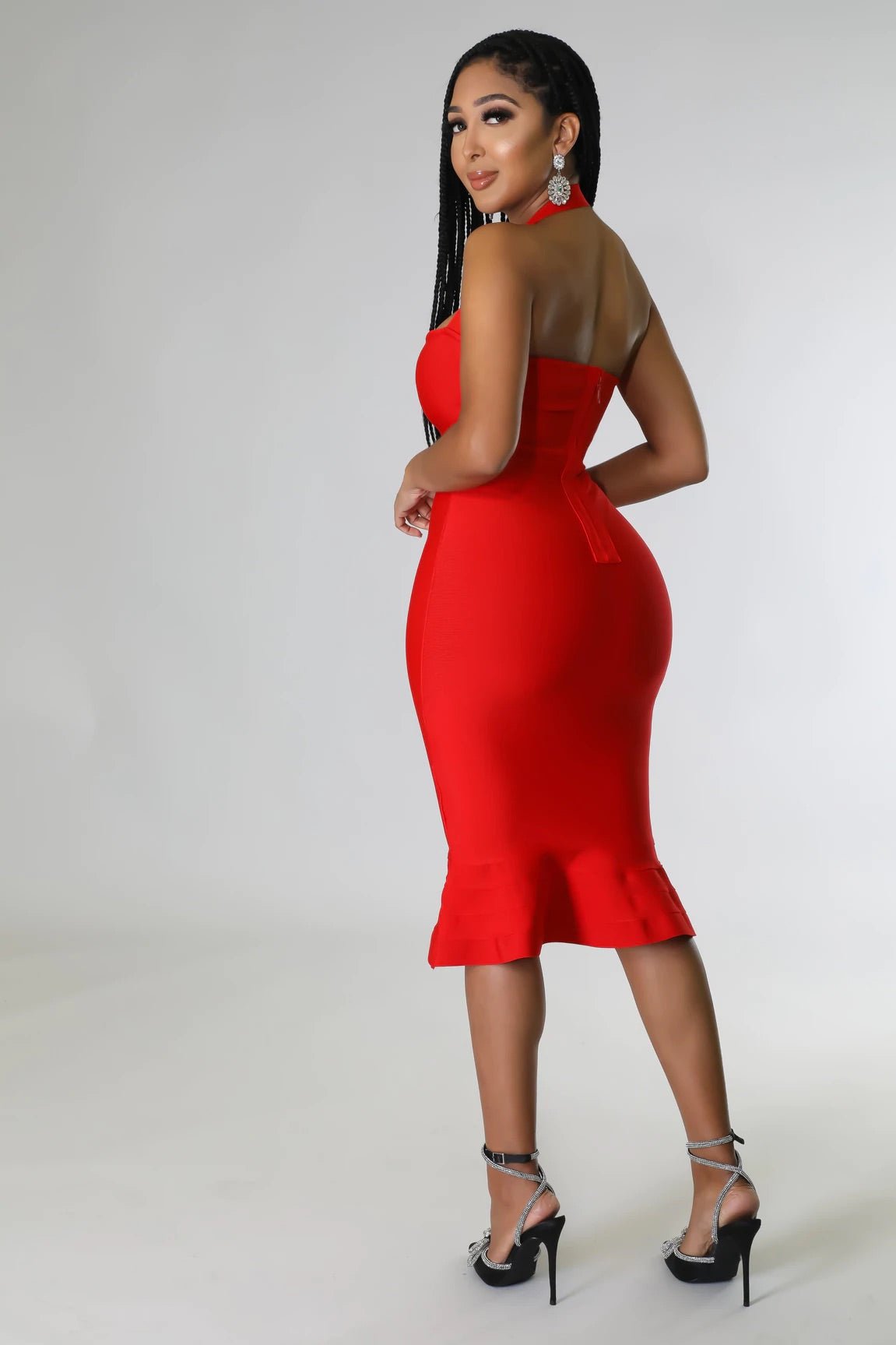 Aidrin Bandage Midi Dress Red - Ali’s Couture 