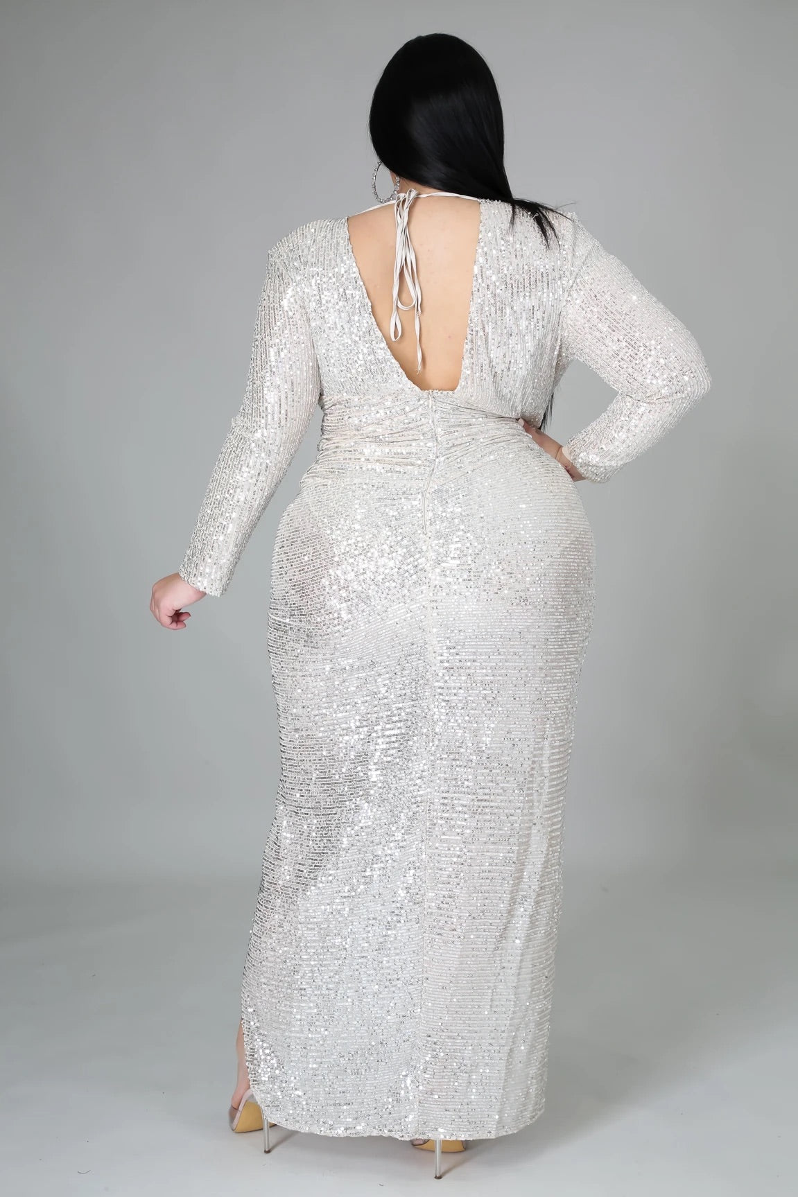 All Lights On Me Sequin Maxi Dress Nude (Curvy) - Ali’s Couture 