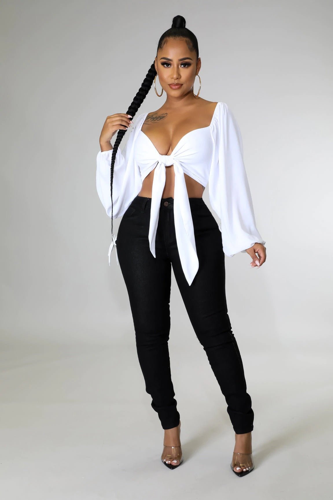 Amara Long Sleeve Crop Top White - Ali’s Couture 