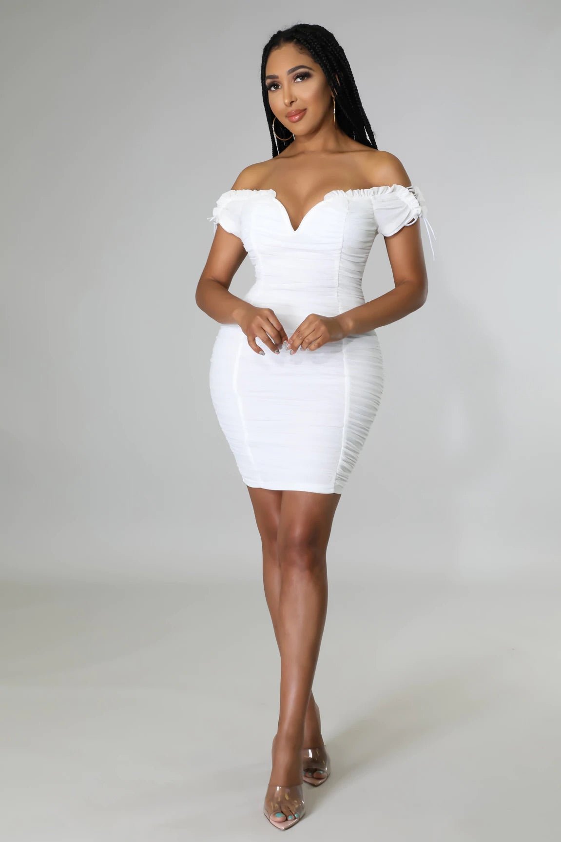 Angelic Moments Off The Shoulder Mini Dress White - Ali’s Couture 
