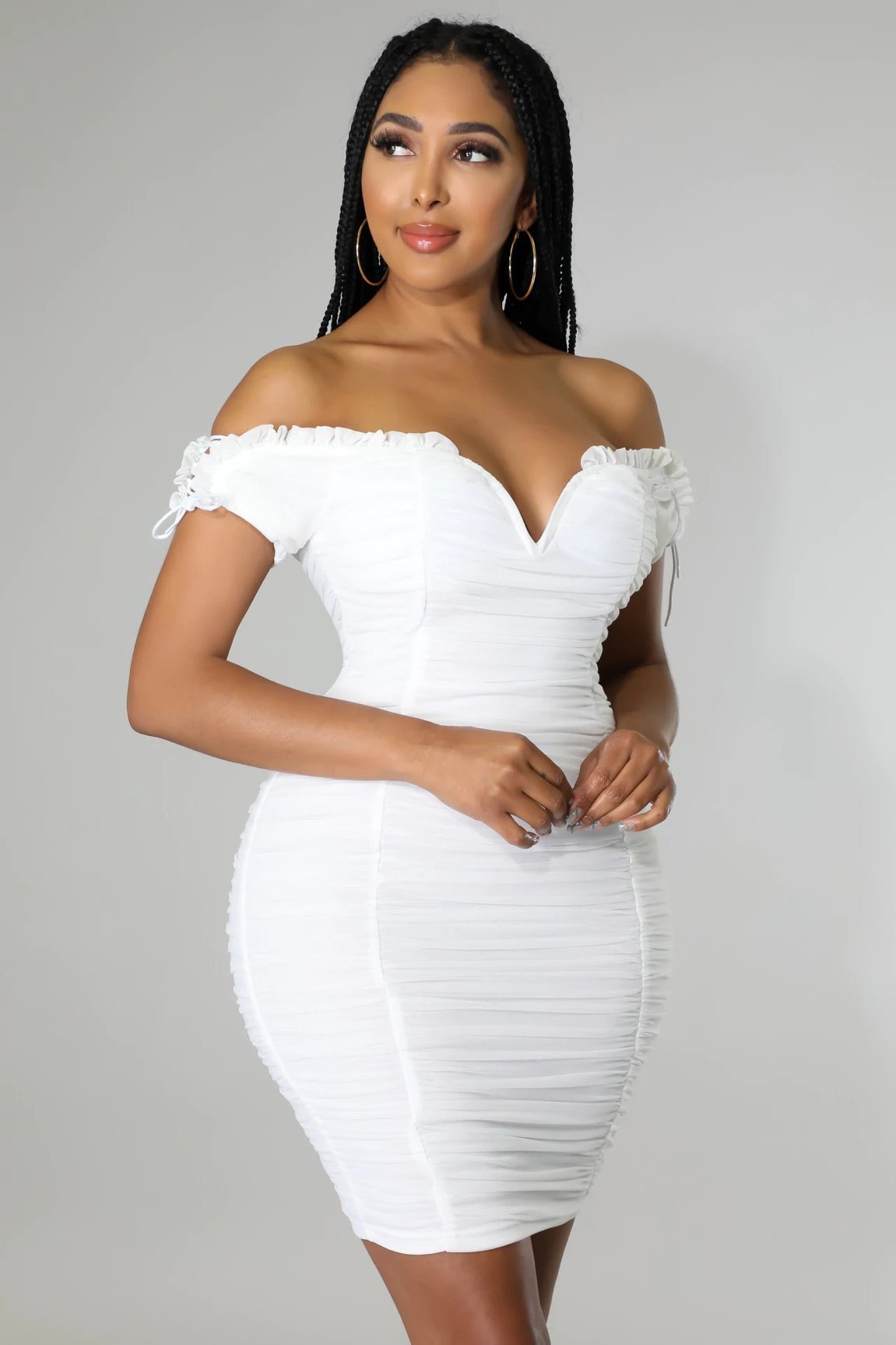 Angelic Moments Off The Shoulder Mini Dress White - Ali’s Couture 