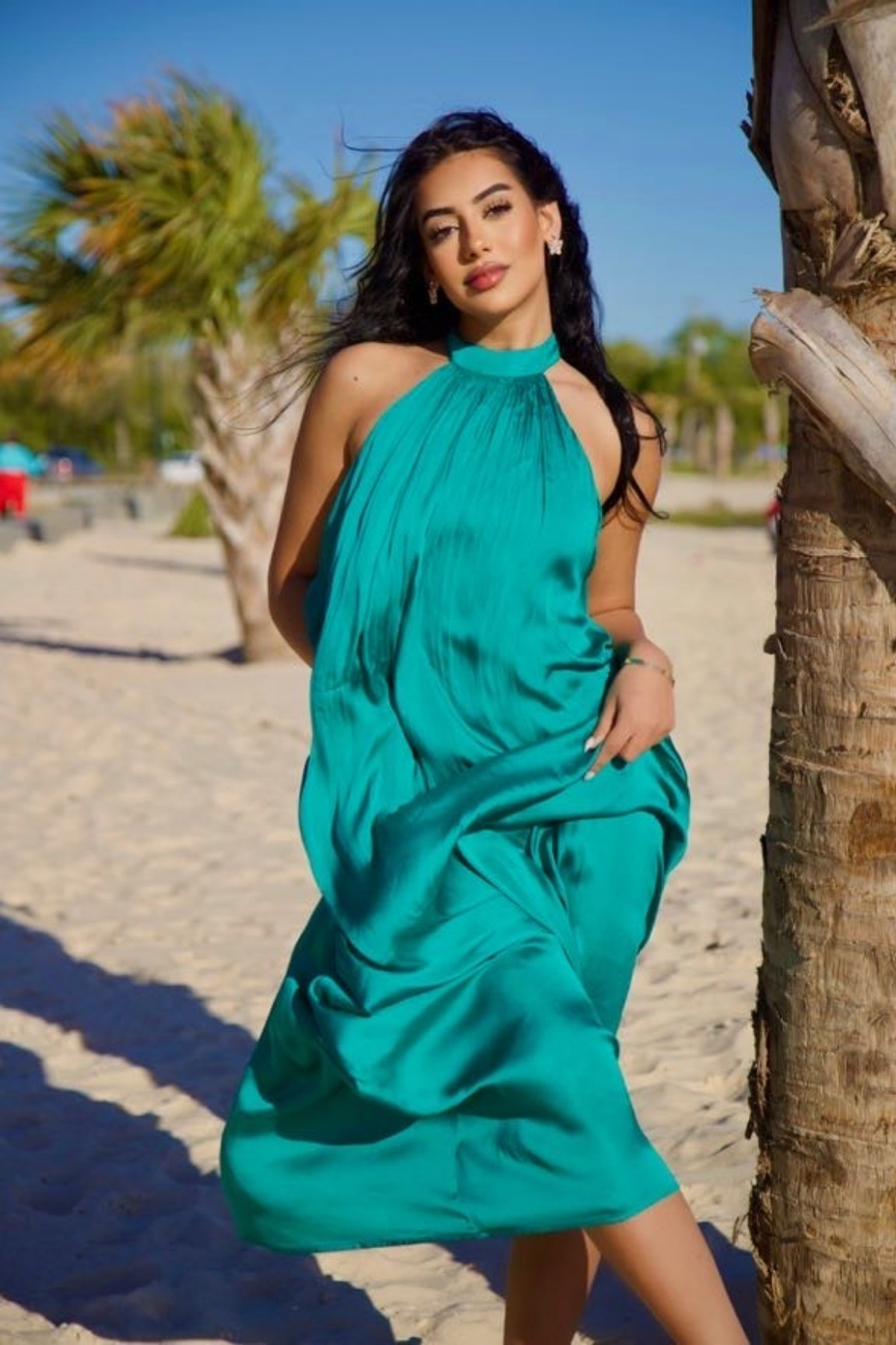 Athena Satin Halter Maxi Dress Turquoise - Ali’s Couture 