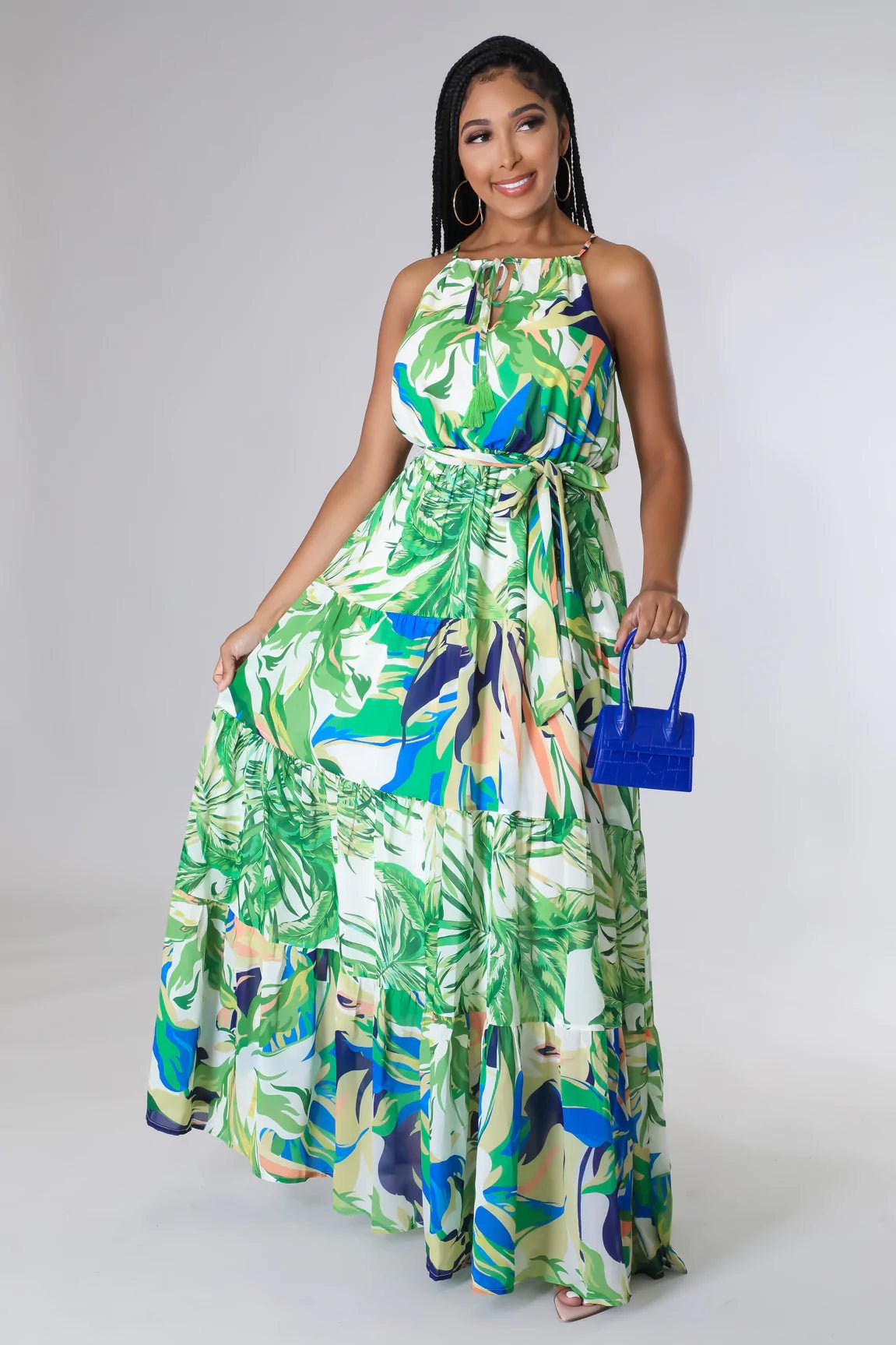 Atlantic Cove Tropical Tiered Maxi Dress Green - Ali’s Couture 
