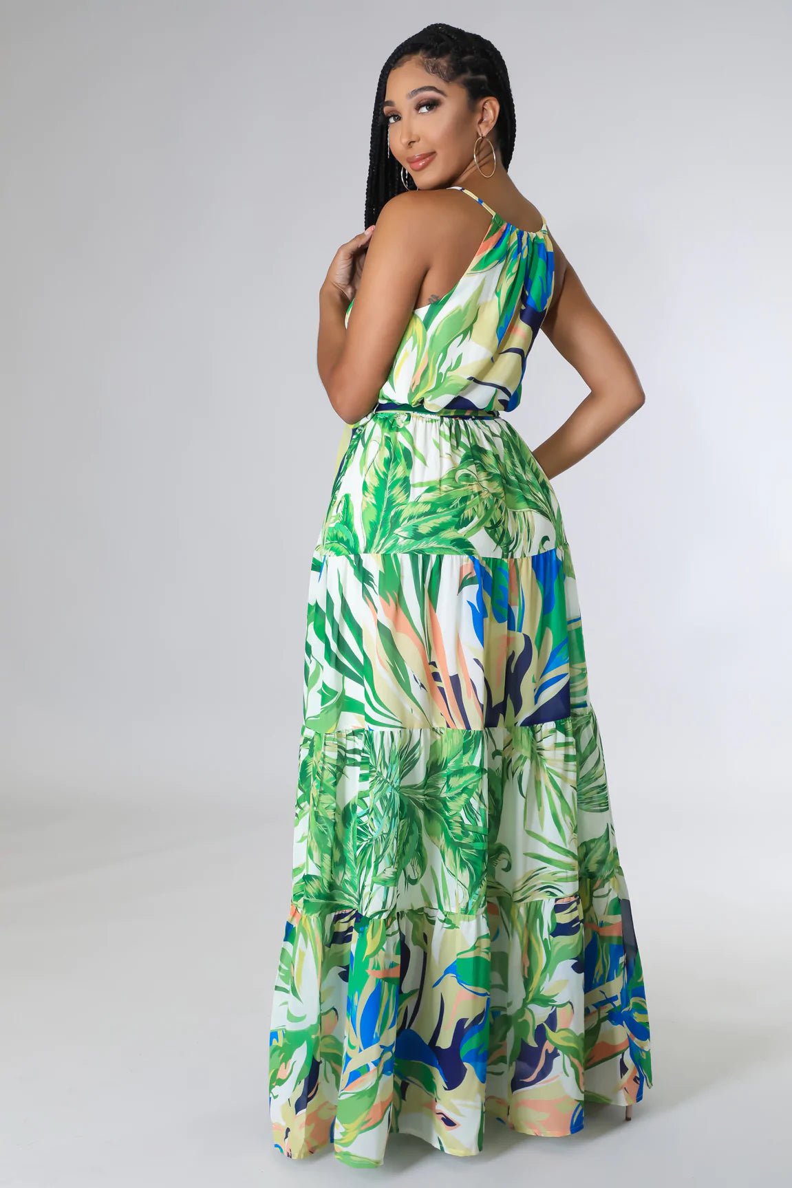 Atlantic Cove Tropical Tiered Maxi Dress Green - Ali’s Couture 