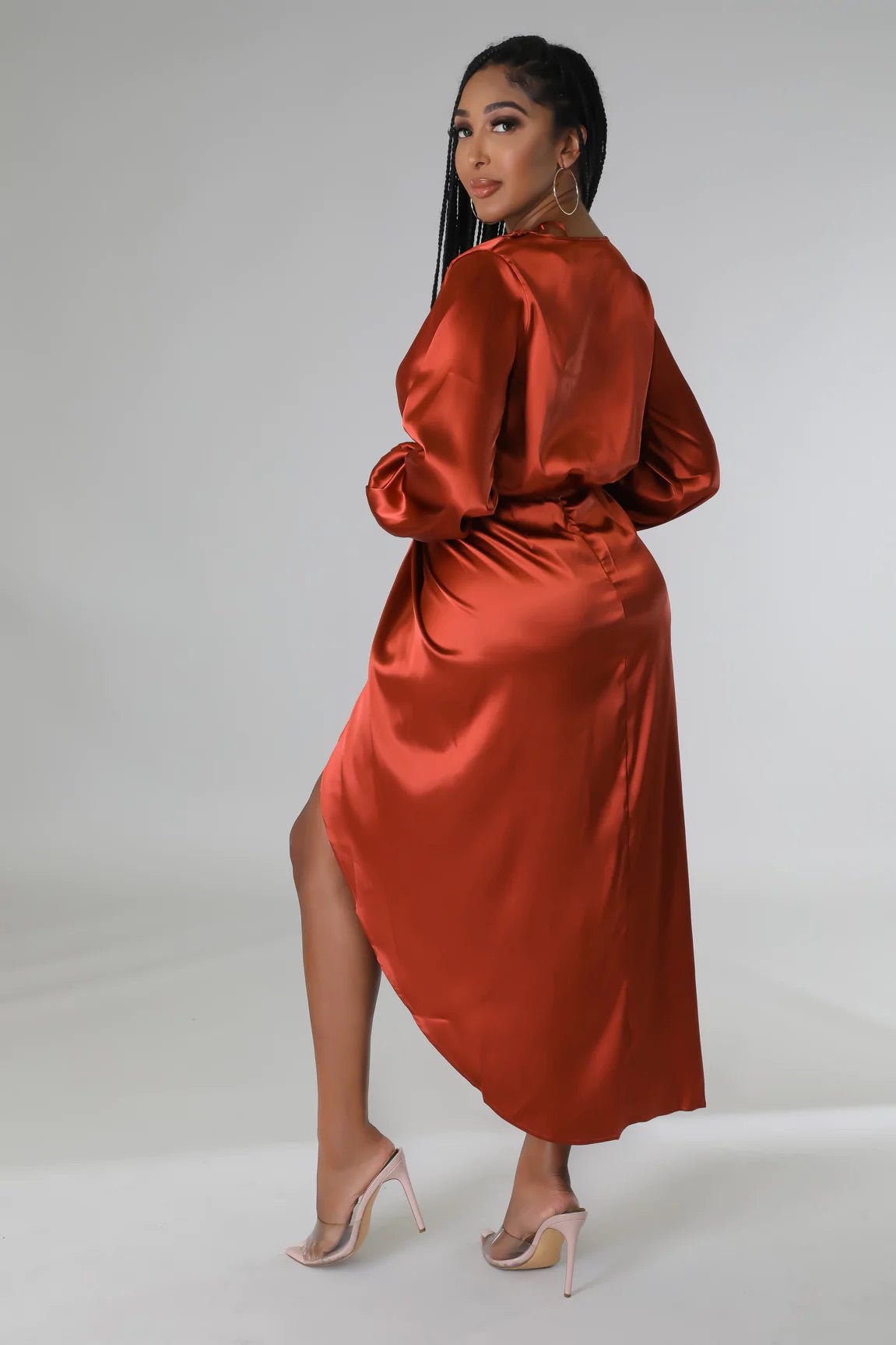 Aurelle Satin Skirt Set Rust - Ali’s Couture 