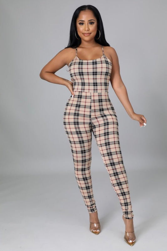 Berry Sexy Plaid Jumpsuit Khaki - FINAL SALE - Ali’s Couture 