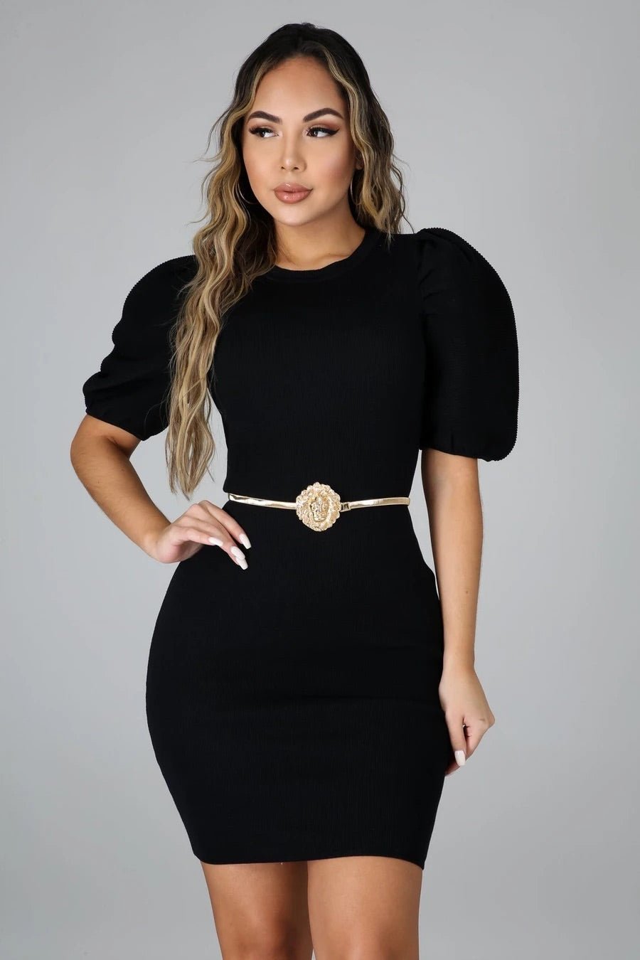Bliss Puff Sleeve Mini Dress Black - Ali’s Couture 