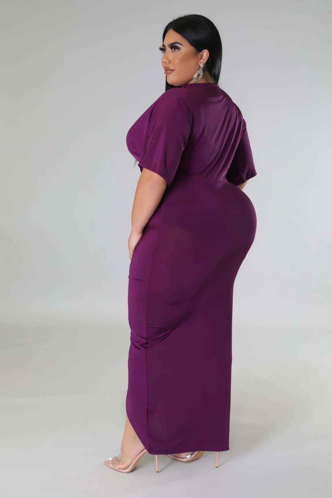 Casie Midi Dress Eggplant (Curvy) - Ali’s Couture 