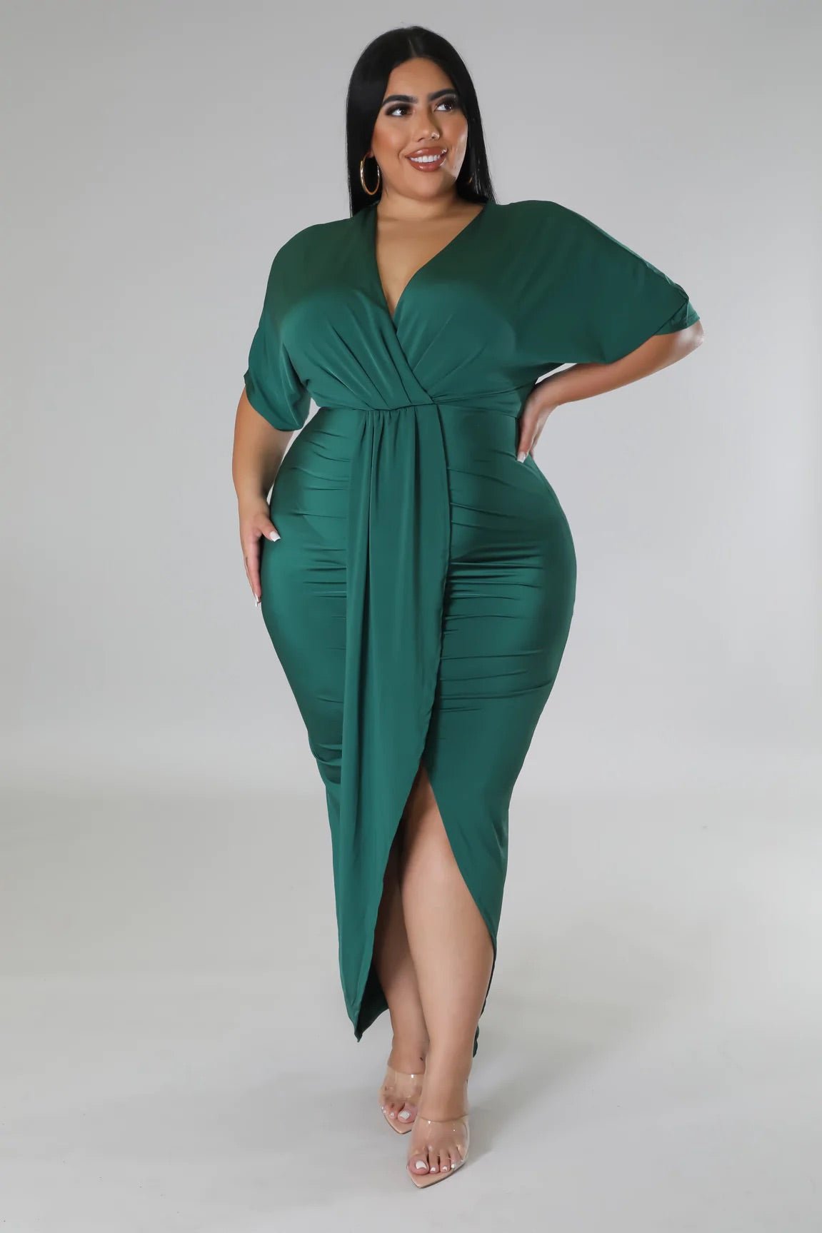 Casie Midi Dress Hunter Green (Curvy) - Ali’s Couture 
