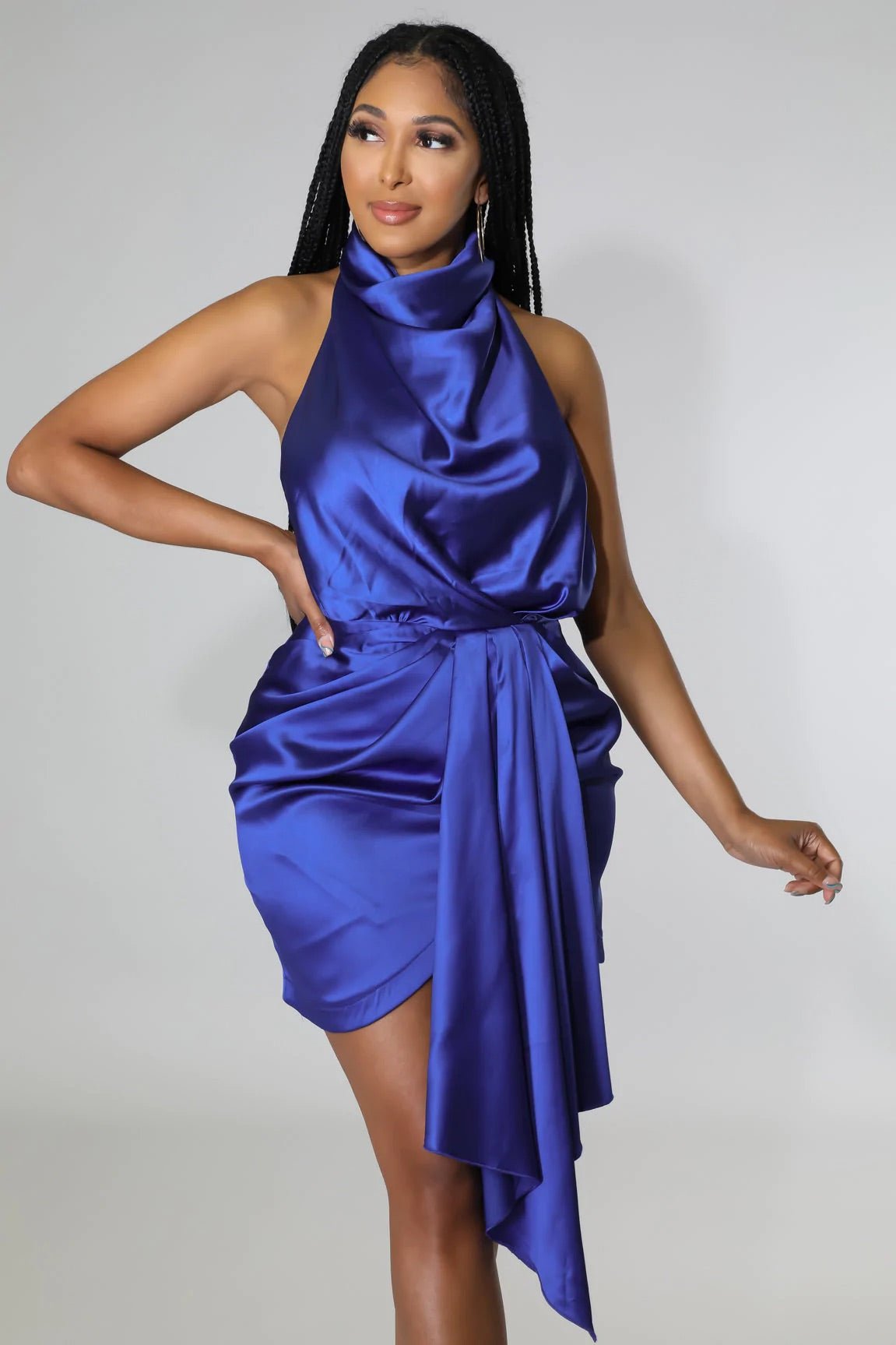 Midnight blue halter sales dress