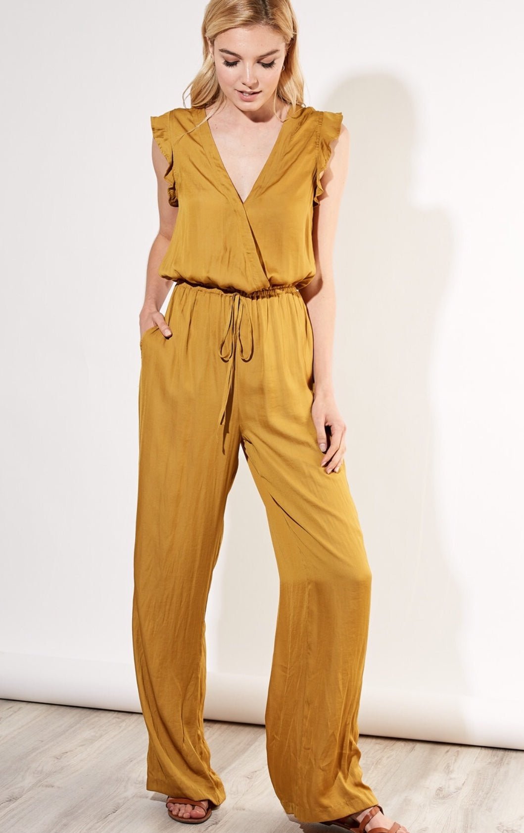 Chic Silky Jumpsuit Mustard - Ali’s Couture 