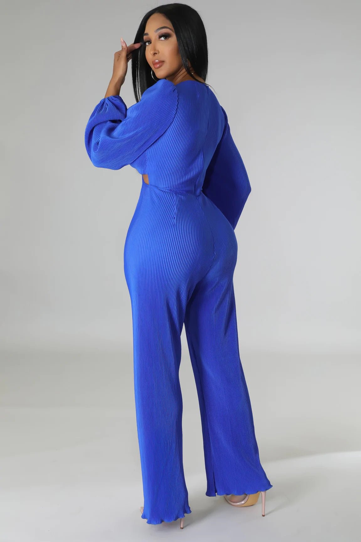 Cold Hearted Plisse Cutout Jumpsuit Blue - Ali’s Couture 