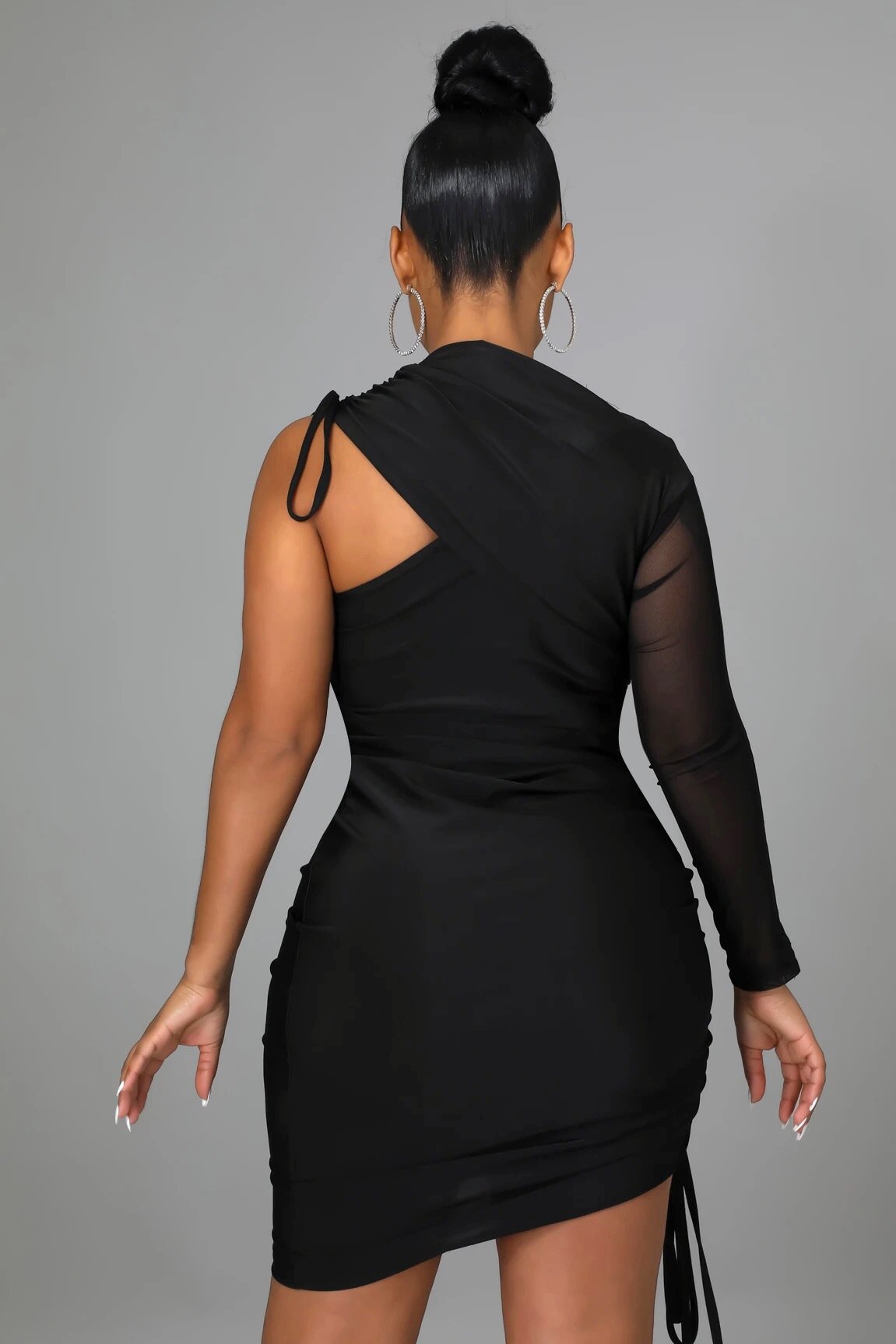 Come My Way One Shoulder Satin Midi Dress Black - Ali’s Couture 