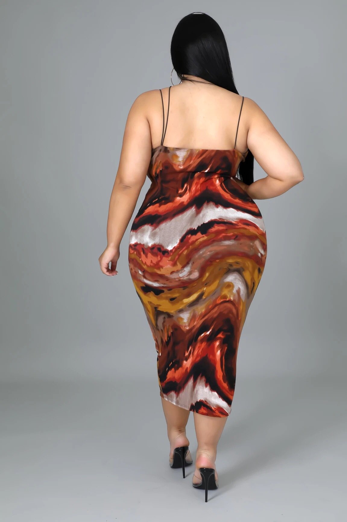 Confidently Me Paint Print Midi Dress Multicolor Rust (Curvy) - Ali’s Couture 