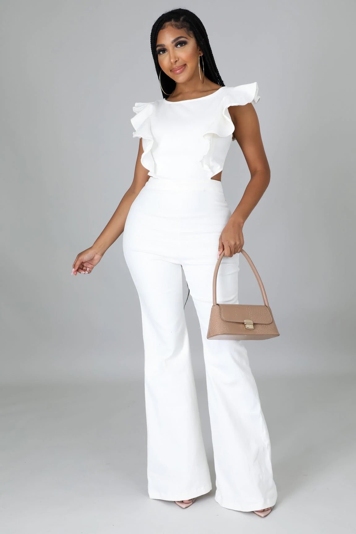 Cut It Out Denim Jumpsuit White - Ali’s Couture 
