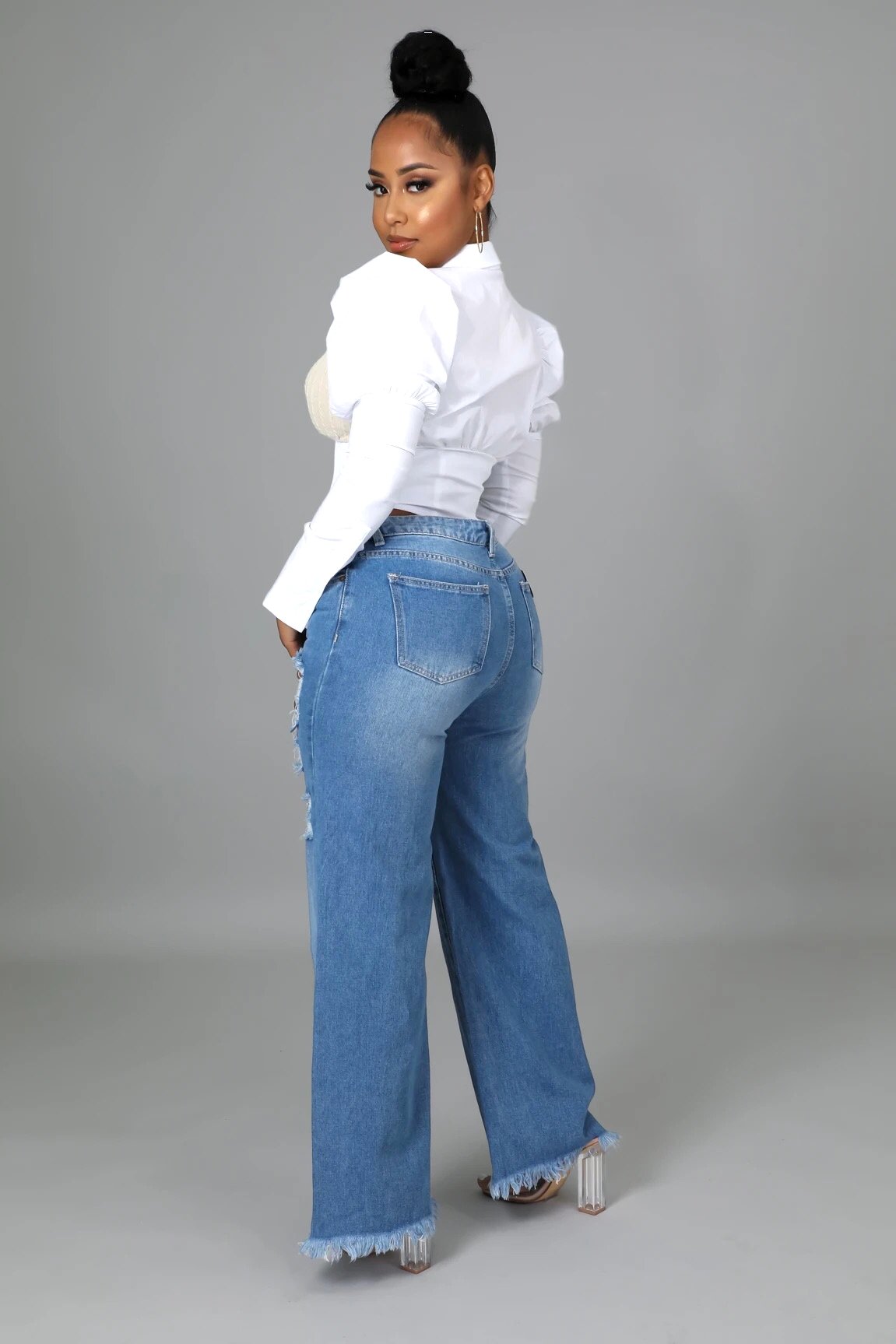 Dakota Wide Leg Distressed Jeans Medium Wash - Ali’s Couture 