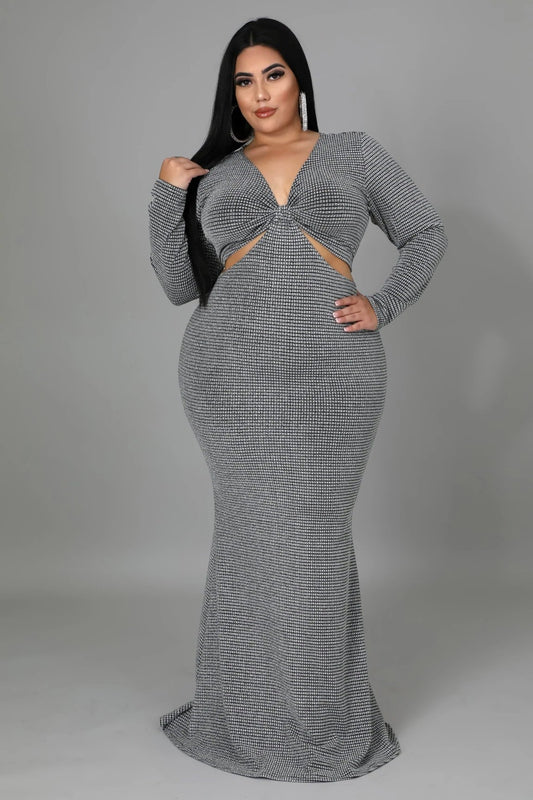 Dance The Night Away Side Cutout Maxi Dress Silver (Curvy) - Ali’s Couture 