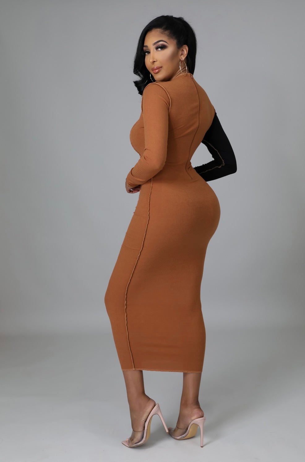 Davina Stitched Midi Dress Multicolor Rust - FINAL SALE - Ali’s Couture 