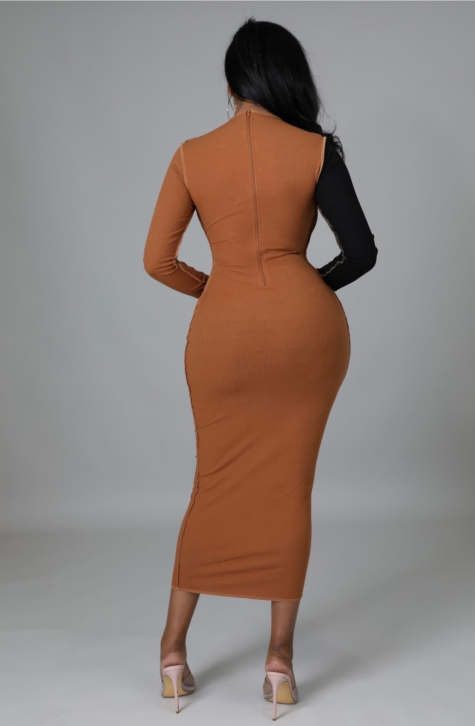 Davina Stitched Midi Dress Multicolor Rust - Ali’s Couture 