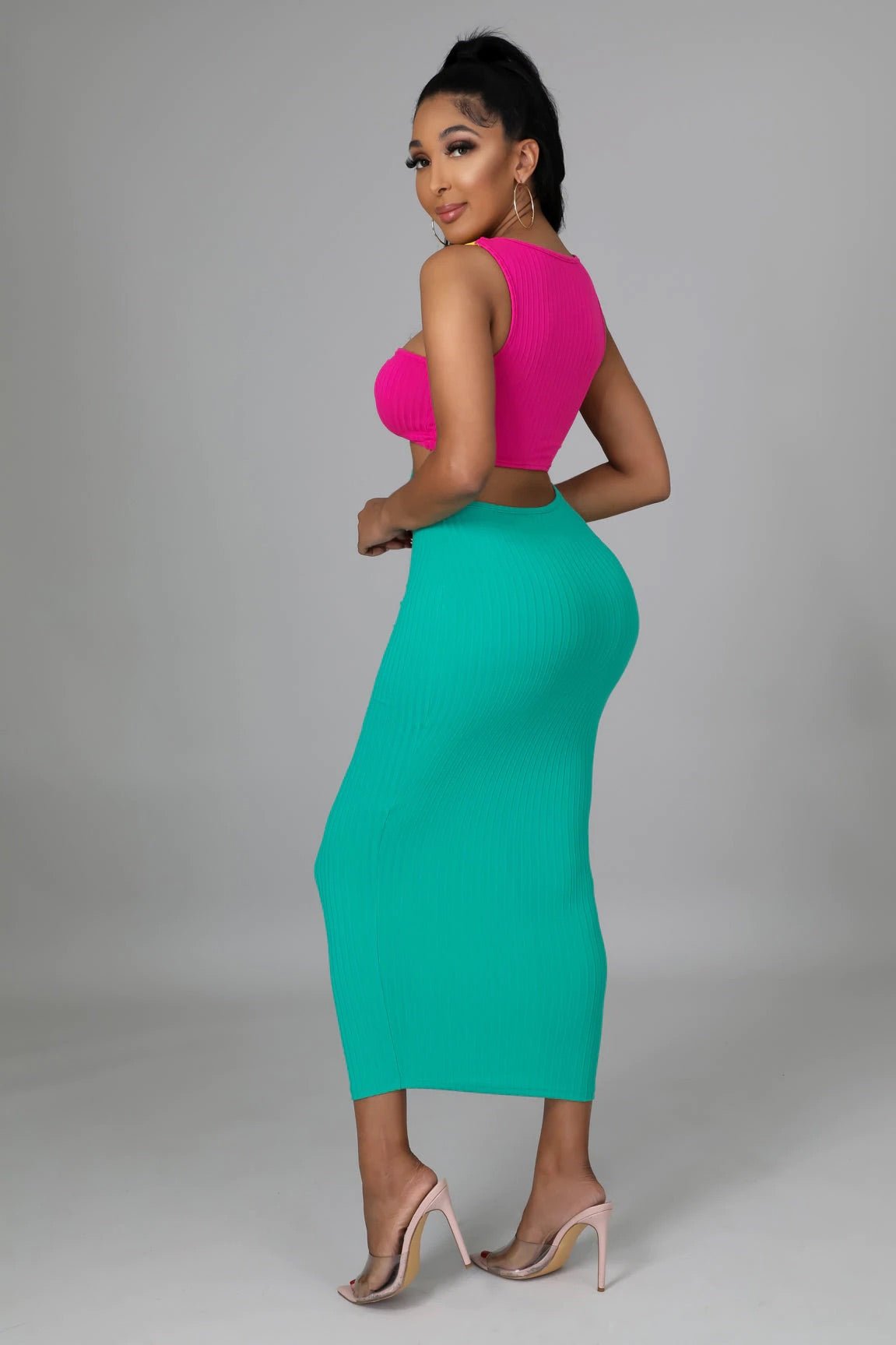 Don't Block Me Ribbed Midi Dress Multicolor Green - Ali’s Couture 