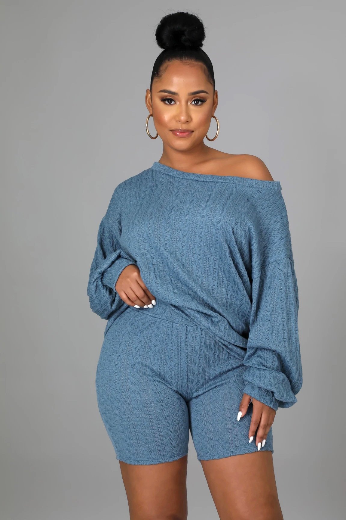 Don't Get It Twisted Sweater Short Set Teal Blue - Ali’s Couture 