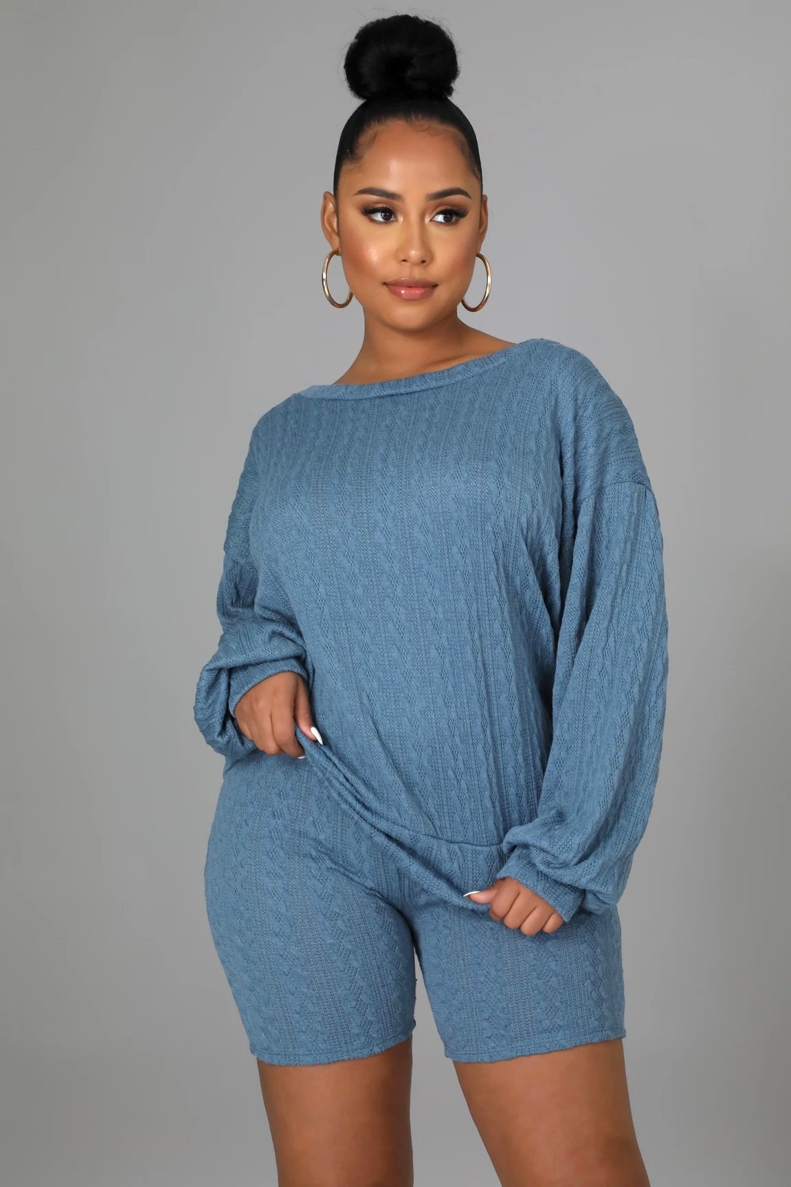 Don't Get It Twisted Sweater Short Set Teal Blue - Ali’s Couture 