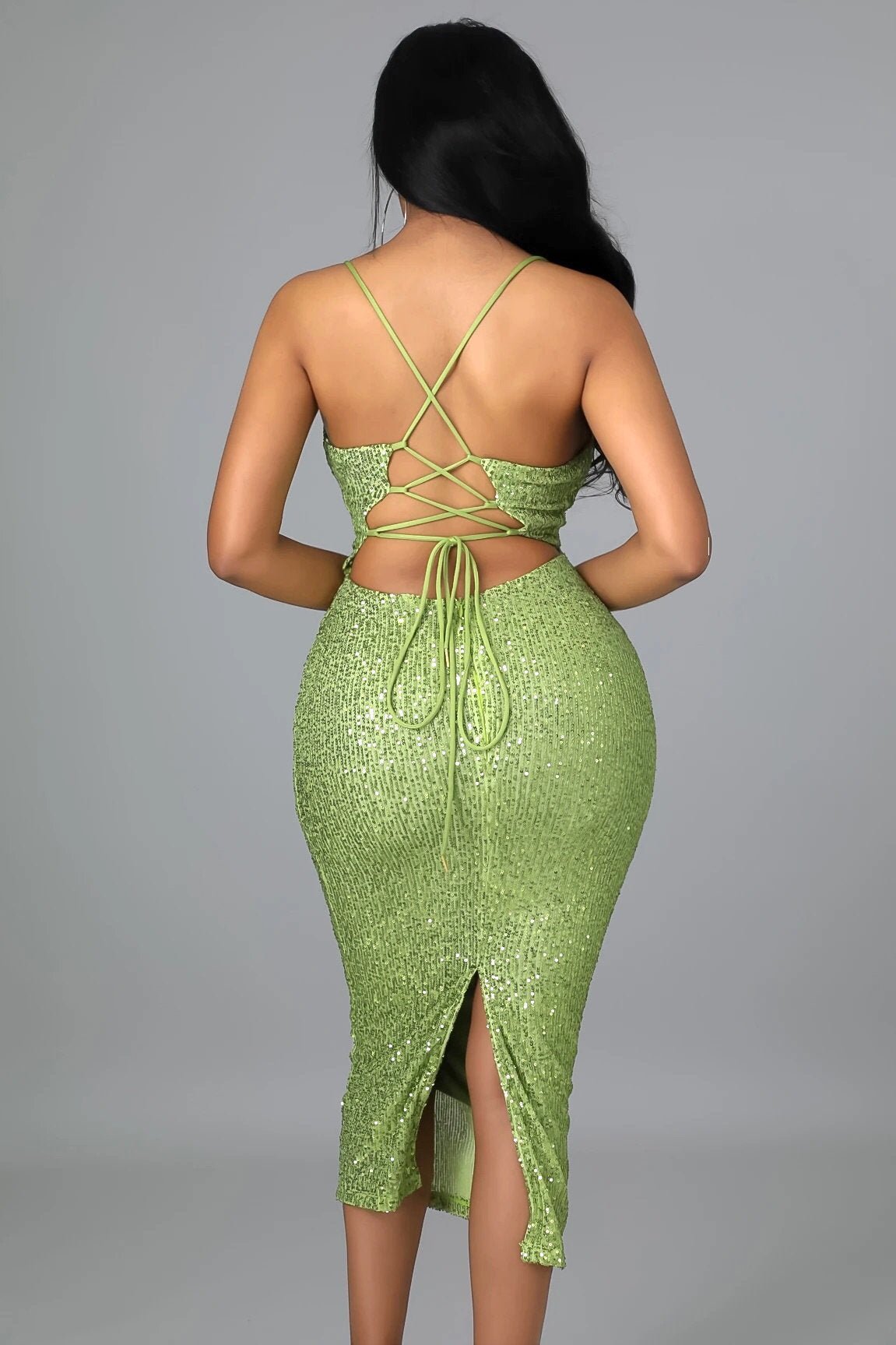 Empire State Of Mind Sequin Midi Dress Lime Green - Ali’s Couture 