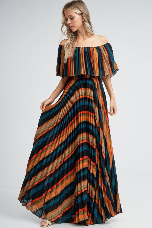 Fall Feels Off The Shoulder Maxi Dress Multicolor - FINAL SALE - Ali’s Couture 