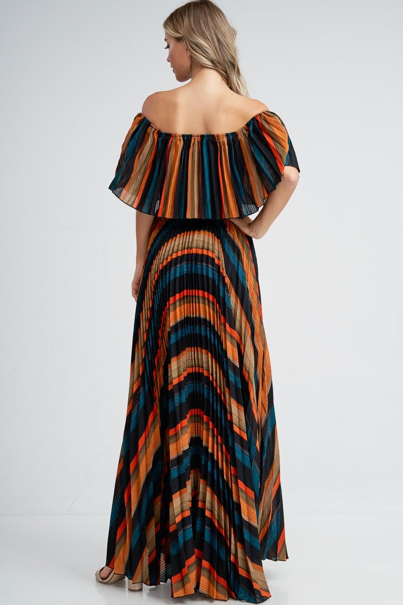 Fall Feels Off The Shoulder Maxi Dress Multicolor - Ali’s Couture 