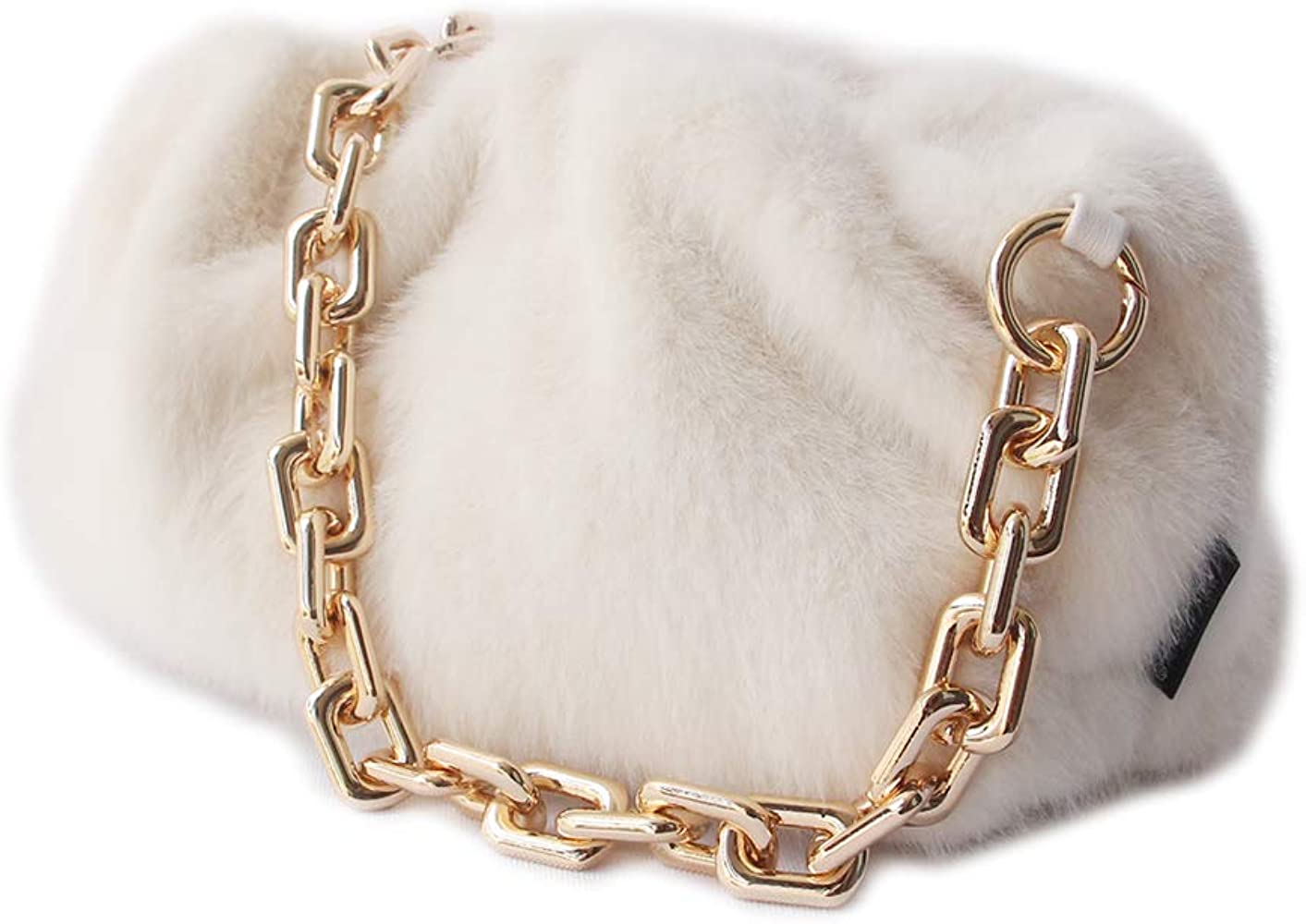 Fara Faux Fur Chunky Gold Strap Handbag Ivory - Ali’s Couture 