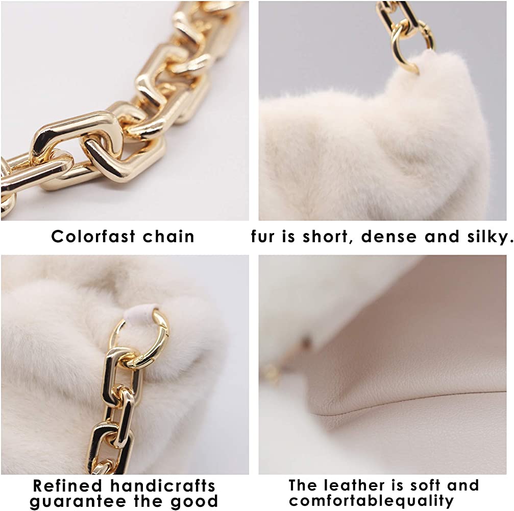 Fara Faux Fur Chunky Gold Strap Handbag Ivory - Ali’s Couture 