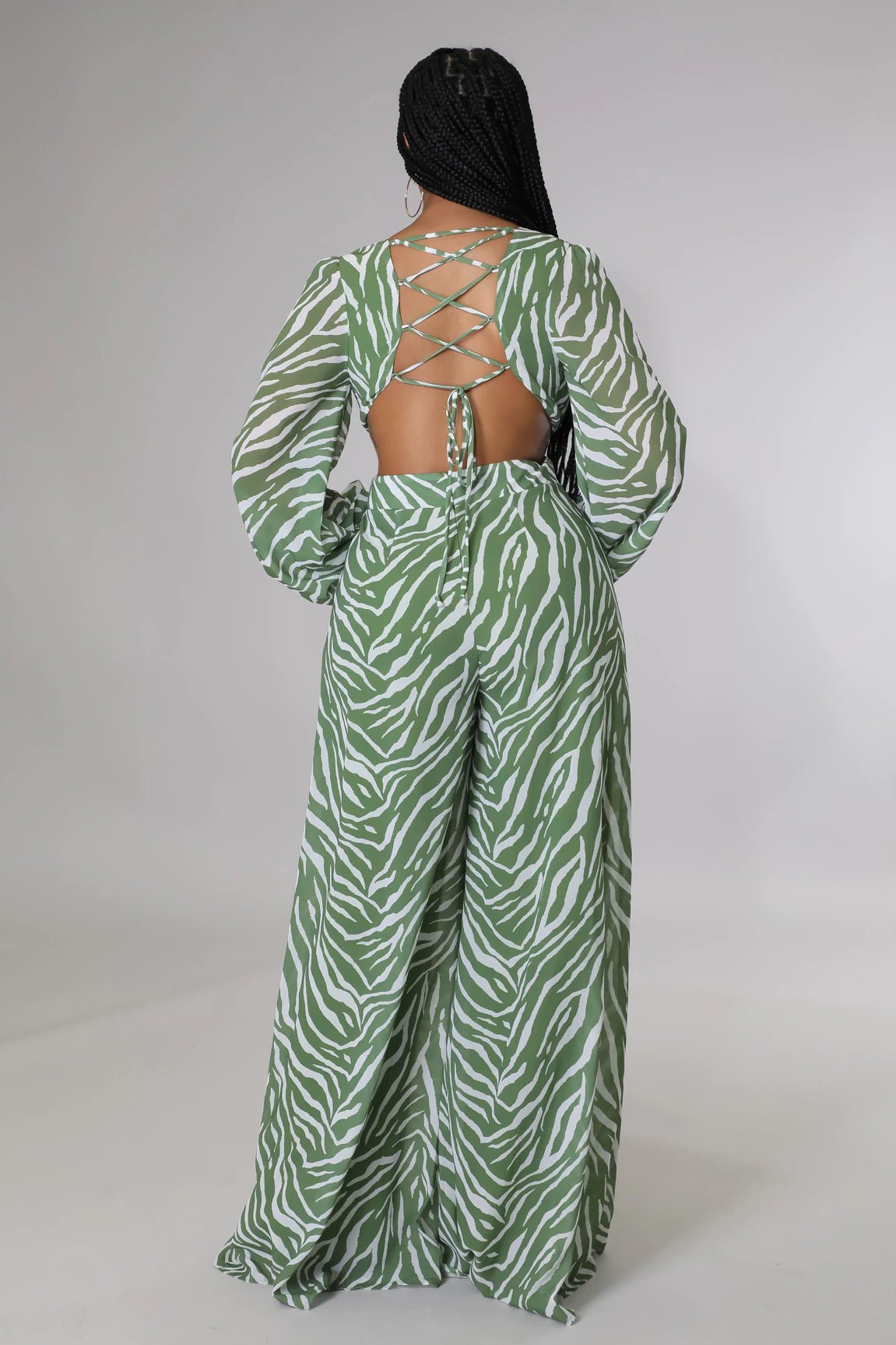 Fierceless Cutout Tiger Print Jumpsuit Multicolor Green - Ali’s Couture 