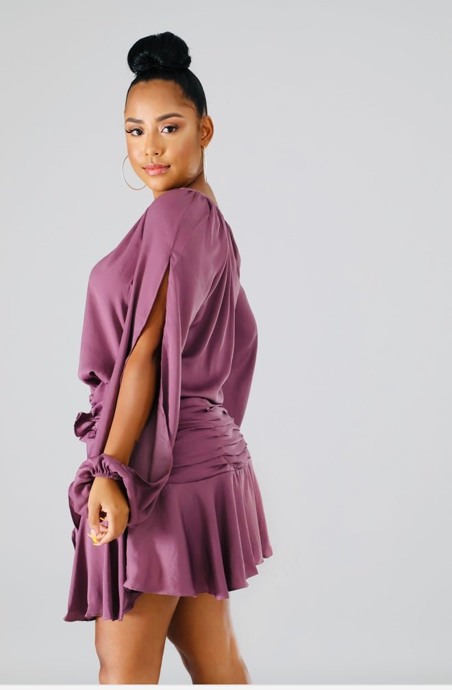 Flirtatious Ruffle Mini Dress Purple - Ali’s Couture 