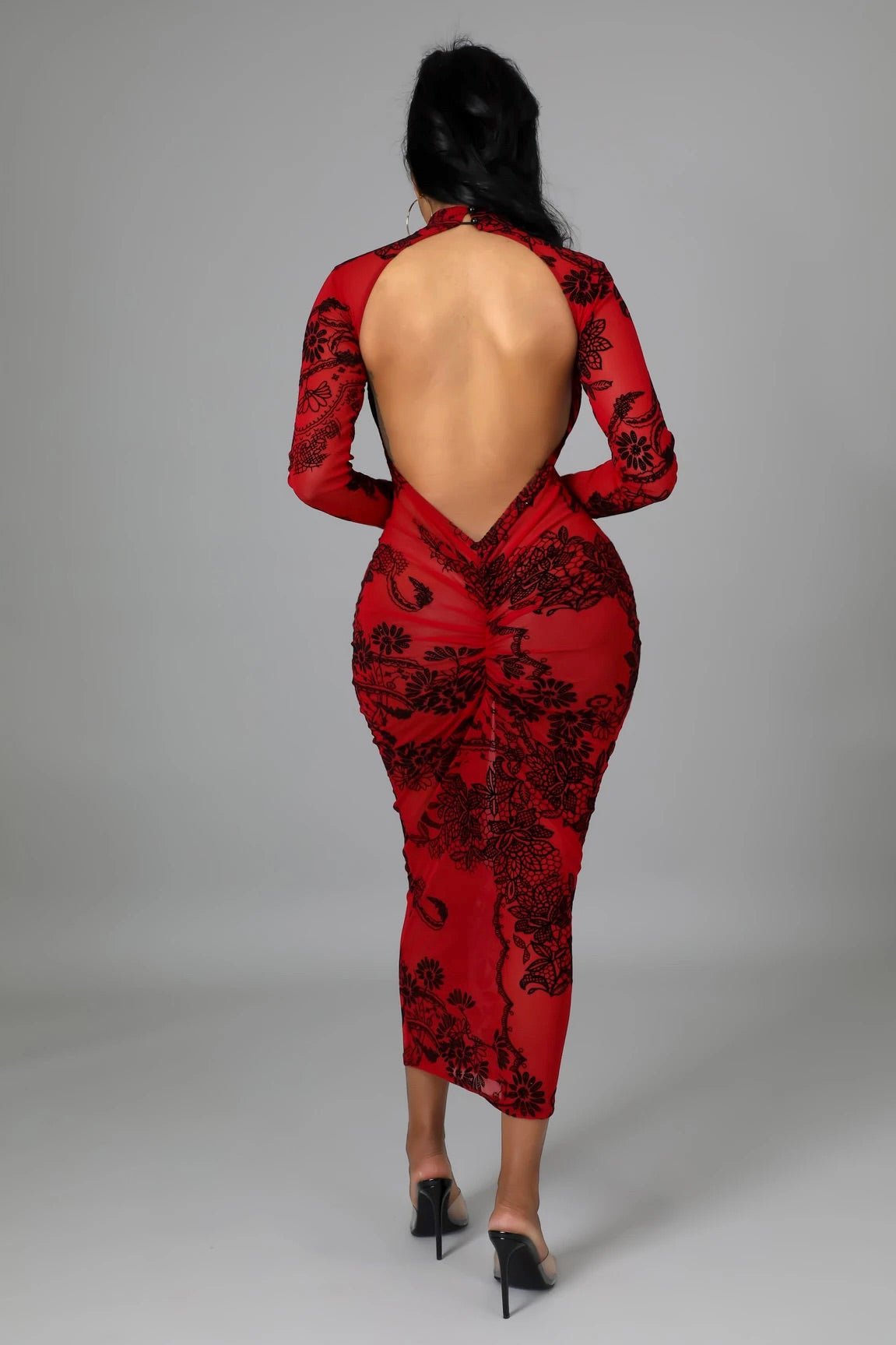 Forever Yours Sheer Floral Midi Dress Multicolor Red - Ali’s Couture 