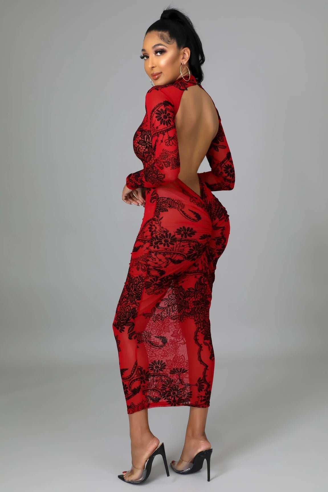 Forever Yours Sheer Floral Midi Dress Multicolor Red - Ali’s Couture 