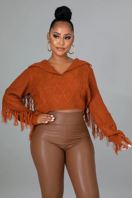 Fringe Benefits Knit Sweater Rust - FINAL SALE - Ali’s Couture 