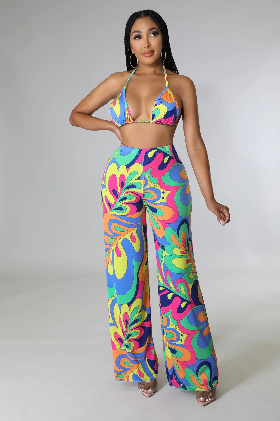 Get Into The Groove Three Piece Printed Pant Set Multicolor - Ali’s Couture 