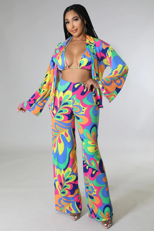 Get Into The Groove Three Piece Printed Pant Set Multicolor - Ali’s Couture 