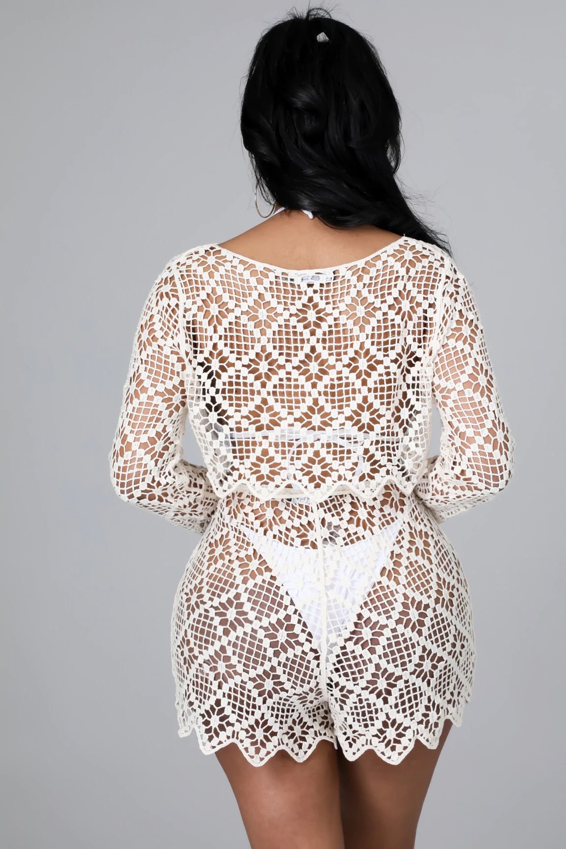Getaway Crochet Cover Up Short Set Ivory - Ali’s Couture 