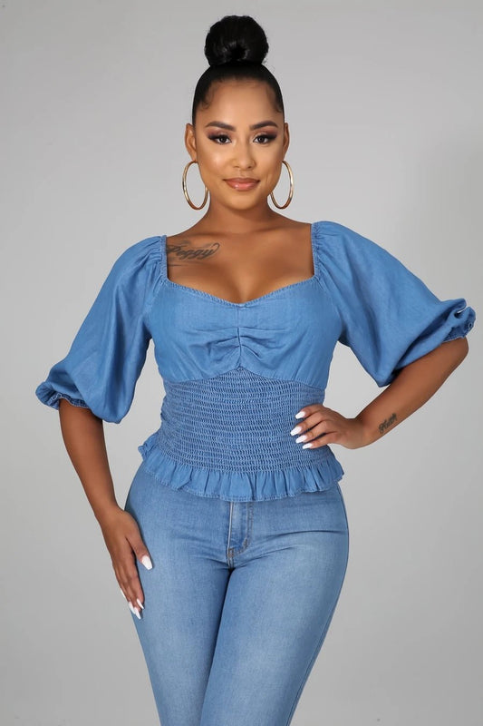 Glam Top Denim Blue - Ali’s Couture 