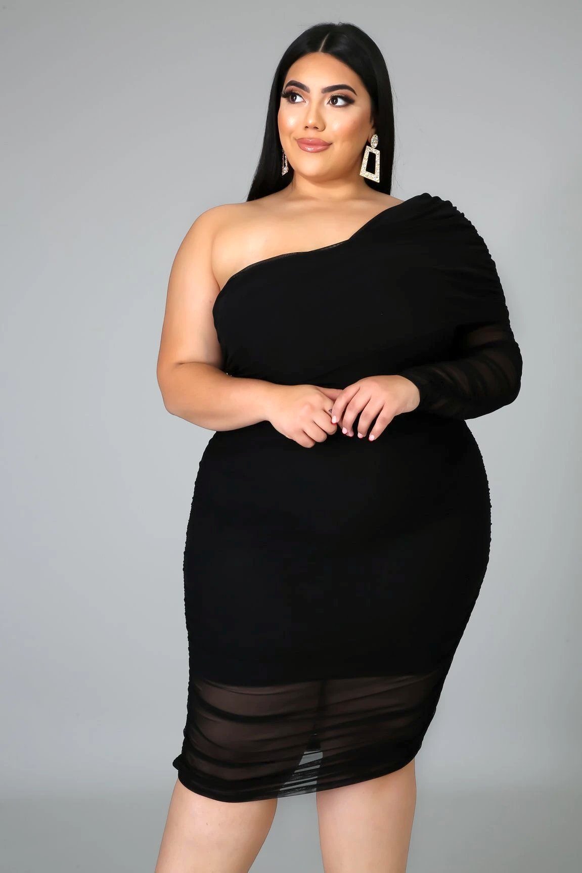 Helen Of Troy One Shoulder Midi Dress Black (Curvy) - Ali’s Couture 
