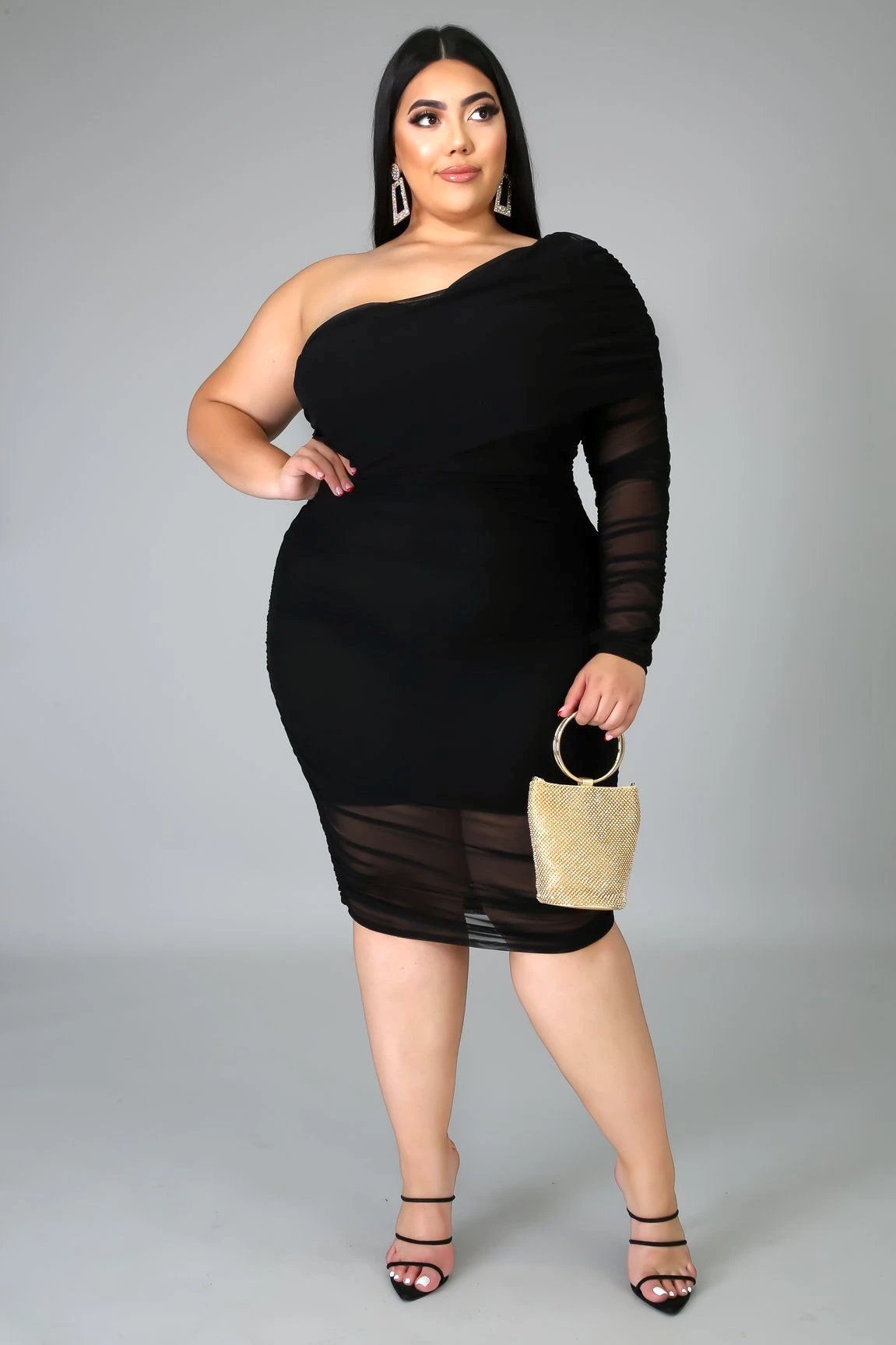 Helen Of Troy One Shoulder Midi Dress Black (Curvy) - Ali’s Couture 
